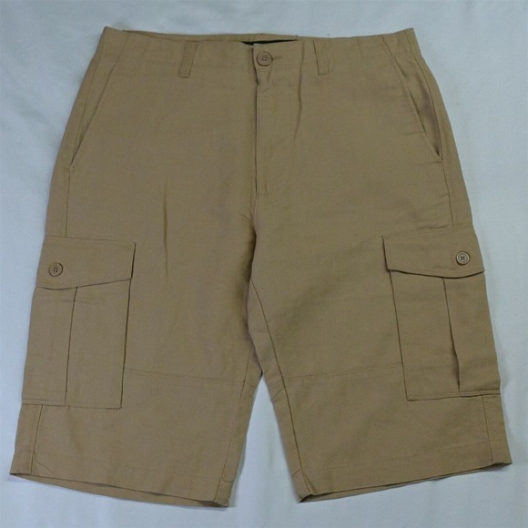 Sean John 30 x 12" Khaki Linen‎ Blend Cargo Shorts - Picture 1 of 5